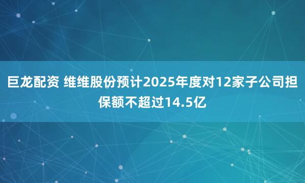 巨龙配资 维维股份预计2025年度对12家子公司担保额不超过14.5亿